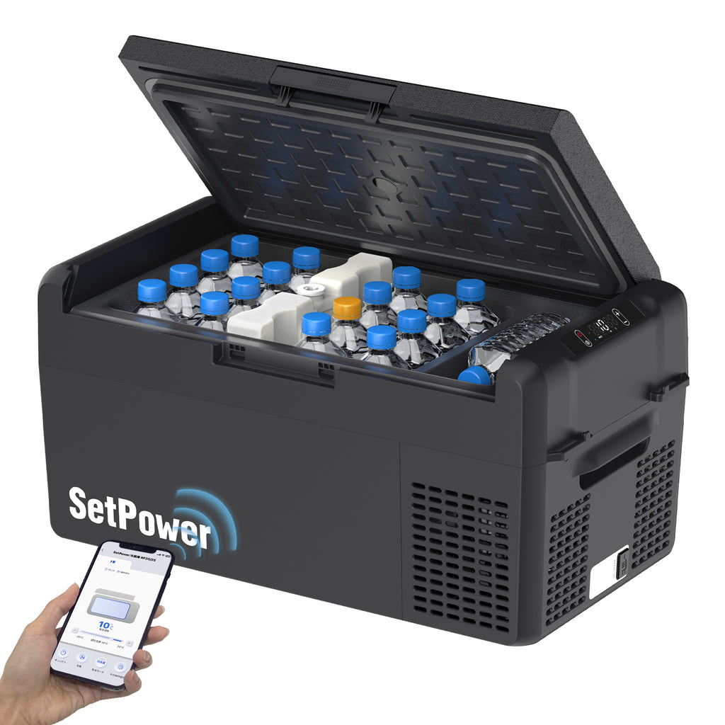 Setpower RF20 車載冷蔵庫 【内蔵製氷皿 50時間持続保冷】ポータブル冷蔵庫 持ち運び冷凍庫 (ブラック）