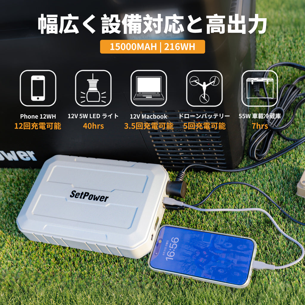 【車載冷蔵庫専用】Setpower ポータブル電源 小型 磁気吸着 1.68Kg 軽量 216Wh ポータブルバッテリー 持ち運び ポタ電